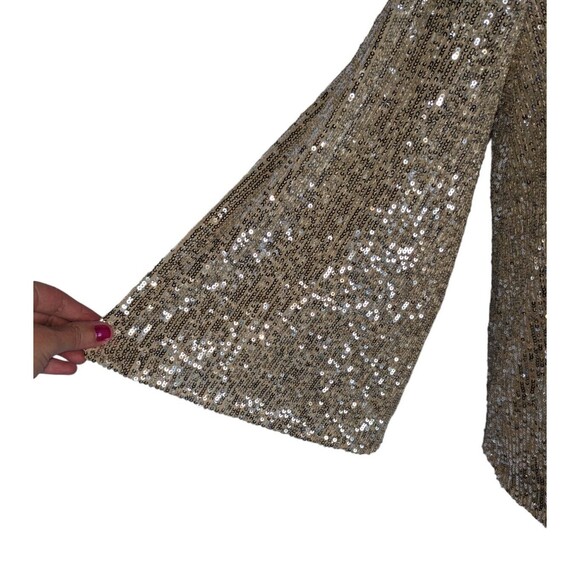 Alfani Blouse S Women's Gold Sequin Shimmer Long Flutter Sleeve Pullover Party - Picture 2 of 6